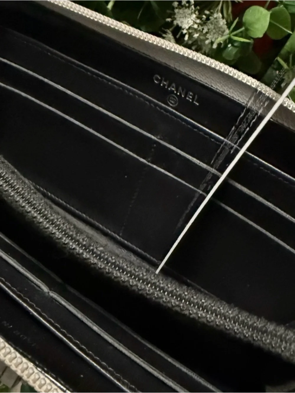 CHANEL Black/Silver Leather Compact Boy Wallet